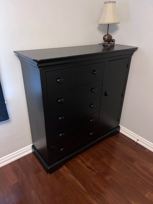 Modern Black 5 Drawer Dresser with Cabinet