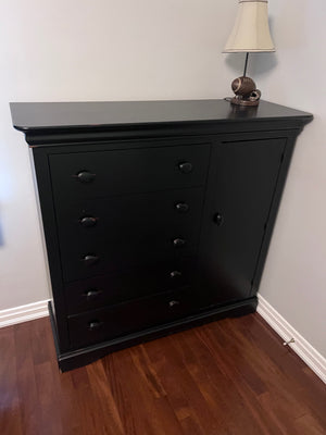 Modern Black 5 Drawer Dresser with Cabinet