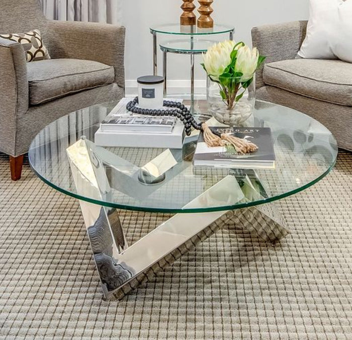 ELTE Chrome/Glass Round Como Cocktail Table (*retail $895)