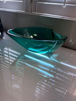 Orrefors green glass Leaf Shaped bowl by edward hald