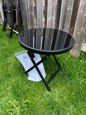 Black Glass/Steel Folding Side Table