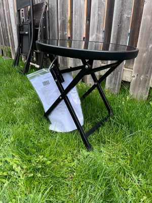 Black Glass/Steel Folding Side Table