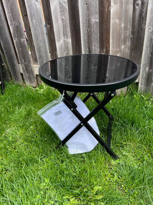 Black Glass/Steel Folding Side Table