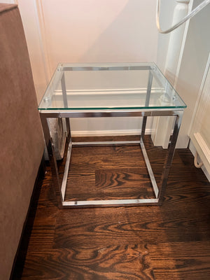 Pair of Glass Top Chrome Base Side Tables