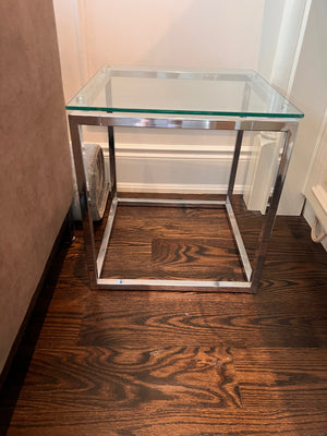 Pair of Glass Top Chrome Base Side Tables