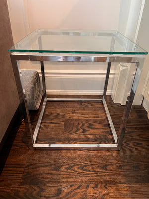 Pair of Glass Top Chrome Base Side Tables