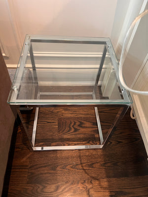 Pair of Glass Top Chrome Base Side Tables