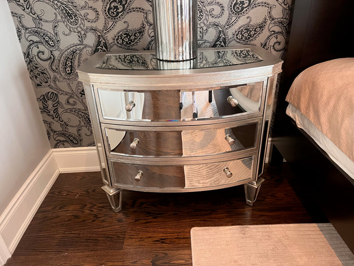 Pair of mirrored 3 drawer nightstands