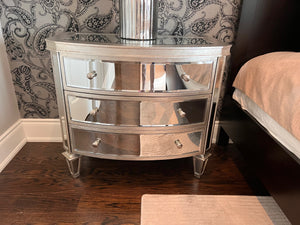 Pair of mirrored 3 drawer nightstands