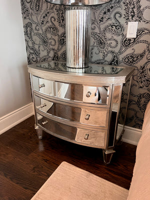 Pair of mirrored 3 drawer nightstands