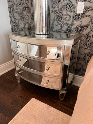 Pair of mirrored 3 drawer nightstands