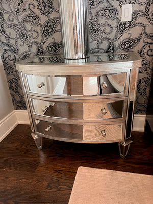 Pair of mirrored 3 drawer nightstands