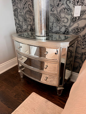 Pair of mirrored 3 drawer nightstands