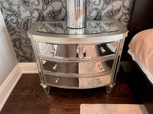 Pair of mirrored 3 drawer nightstands