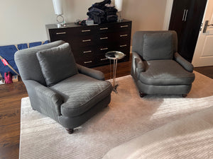 Pair of Robin Bruce Grey Down Filled Armchairs