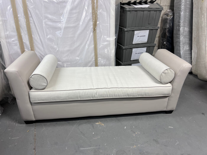 Custom Made Cream/Beige Leather Bench with Upholstered Cushions