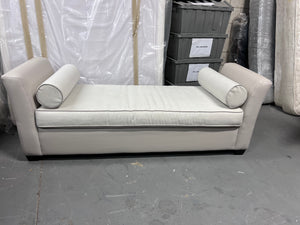 Custom Made Cream/Beige Leather Bench with Upholstered Cushions