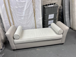 Custom Made Cream/Beige Leather Bench with Upholstered Cushions