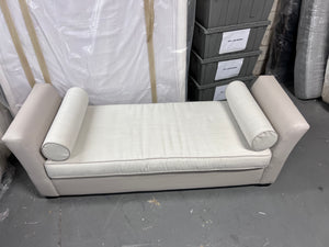 Custom Made Cream/Beige Leather Bench with Upholstered Cushions