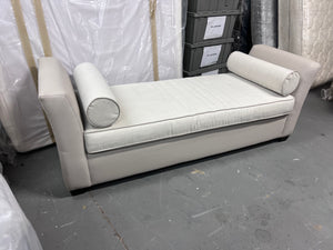 Custom Made Cream/Beige Leather Bench with Upholstered Cushions