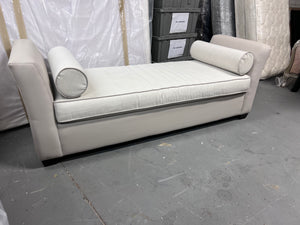 Custom Made Cream/Beige Leather Bench with Upholstered Cushions