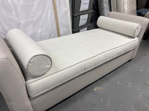 Custom Made Cream/Beige Leather Bench with Upholstered Cushions