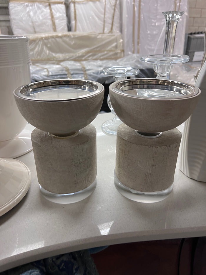 Pair of Global Views Scratched Pillar Candle Holders