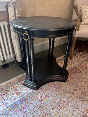 Black Round Accent Table with Paris 1889 Clock Inlay