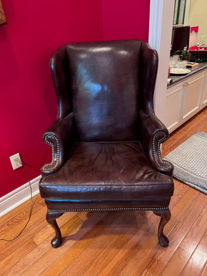 'Hickory Chair' Brown Leather Wingback Chair