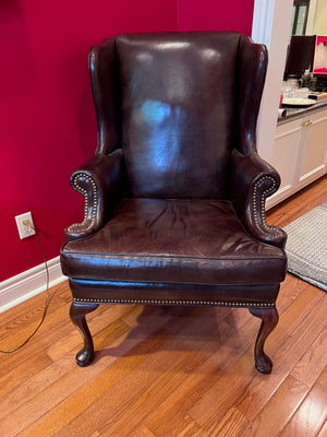 'Hickory Chair' Brown Leather Wingback Chair