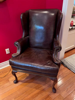 'Hickory Chair' Brown Leather Wingback Chair