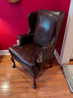 'Hickory Chair' Brown Leather Wingback Chair