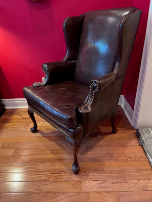 'Hickory Chair' Brown Leather Wingback Chair