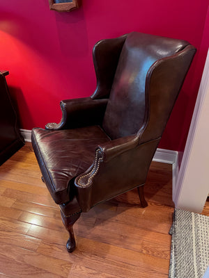 'Hickory Chair' Brown Leather Wingback Chair