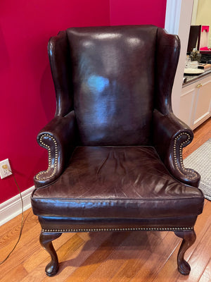 'Hickory Chair' Brown Leather Wingback Chair