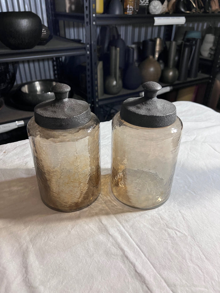 Pair of Lidded Glass Jars