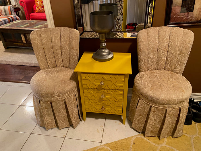 2 Bombay & Co Accent Chairs + Yellow 3 Drawer Table