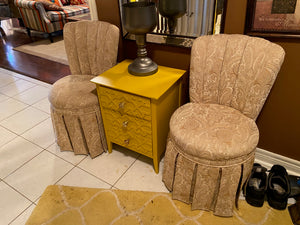 2 Bombay & Co Accent Chairs + Yellow 3 Drawer Table