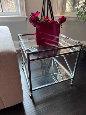 2-Tier Glass Side Table on Wheels