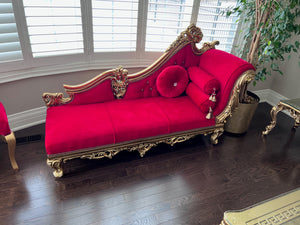 'Paradise Home Decor Furniture' Gold Wood Carved Red Chaise