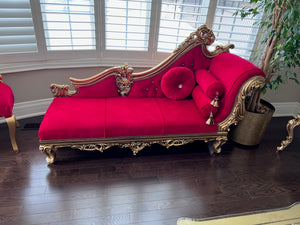 'Paradise Home Decor Furniture' Gold Wood Carved Red Chaise