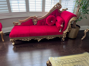 'Paradise Home Decor Furniture' Gold Wood Carved Red Chaise