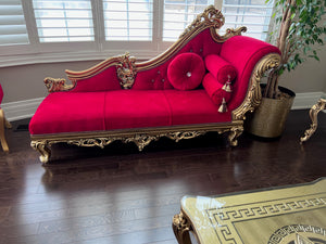 'Paradise Home Decor Furniture' Gold Wood Carved Red Chaise