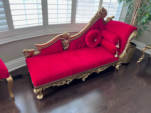 'Paradise Home Decor Furniture' Gold Wood Carved Red Chaise