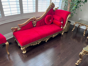 'Paradise Home Decor Furniture' Gold Wood Carved Red Chaise