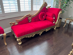 'Paradise Home Decor Furniture' Gold Wood Carved Red Chaise