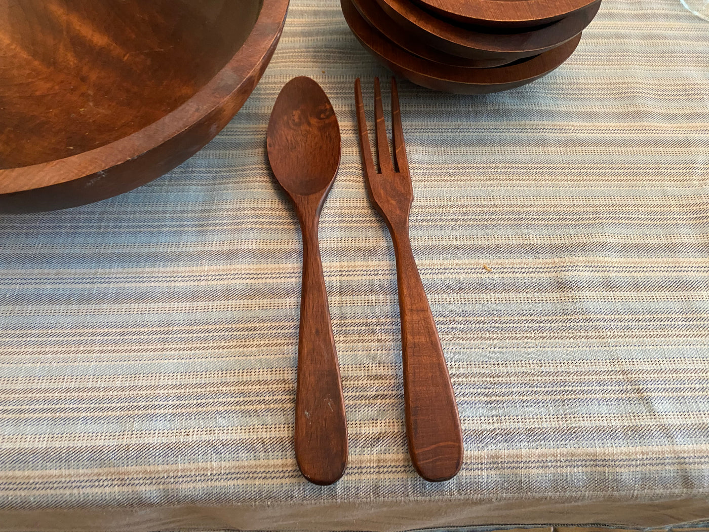 Vintage Baribocraft Wooden Salad Bowl Set outlets with Fork and Spoon Mid Century Modern Dining 9 Piece Set