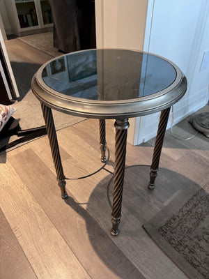 Round Metal and Glass Accent Table