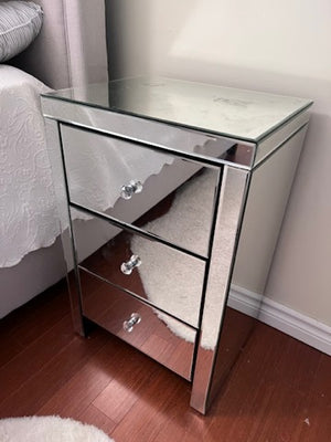 3 Drawer Mirrored Side Table