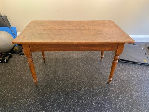 Antique Pine Harvest Table on Casters